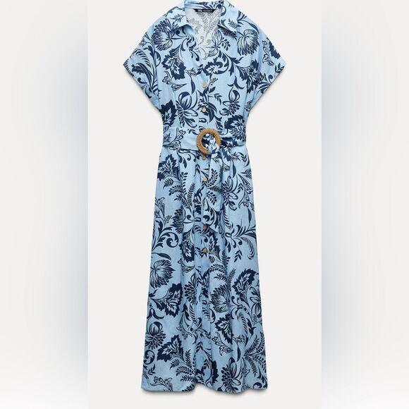 Zara Linen Blend Printed Shirtdress - Picture 4 of 5